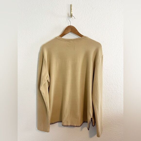L'agence CHRISTY CONTRAST STITCH TOP in tan and brownWomen's Size XL - Picture 3 of 10